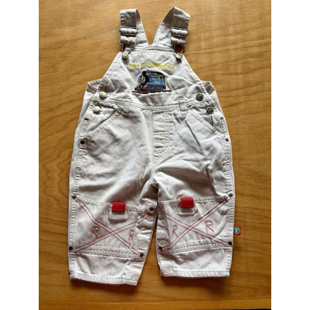 VTG Y2K Thomas The Train Overalls White Denim Knee Pocket 90’s 2000’s No 1 Blue